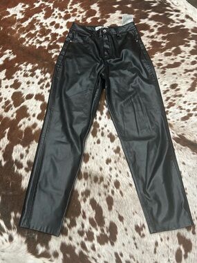 Zara Black Faux Leather High-Waist Straight Pants size 4